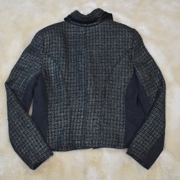 Cache Gray Tweed Wool Blend Biker Jacket Size 10 Asymmetrical Zip Moto Blazer - Picture 5 of 9